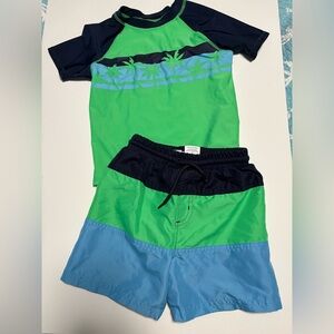 Jumping bean toddler swim trucks rash guard set palm trees 3t